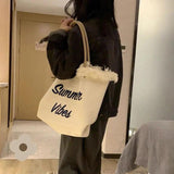 Embroidered Letter Tote Bag Women Handbag Versatile Shoulder Bag
