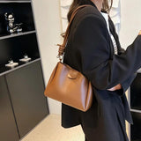 Vintage Soft PU Leather Shoulder Bag Stylish Bucket Crossbody Bag