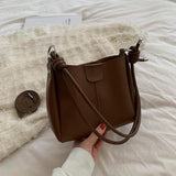 Vintage Soft PU Leather Shoulder Bag Stylish Bucket Crossbody Bag