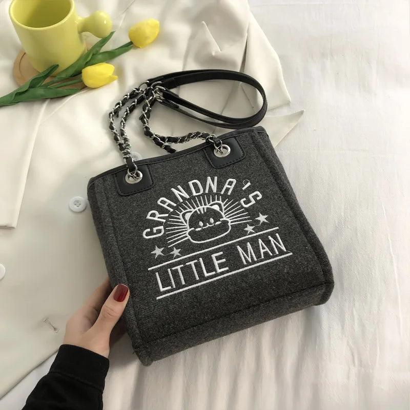 Women's Canvas Shoulder Bag Chain Tote Travel Purses