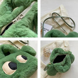 Big Eyed Puppy Shoulder Bag Soft Plush Handbag Purse Cartoon Style