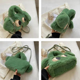 Big Eyed Puppy Shoulder Bag Soft Plush Handbag Purse Cartoon Style