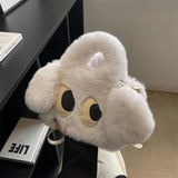 Big Eyed Puppy Shoulder Bag Soft Plush Handbag Purse Cartoon Style