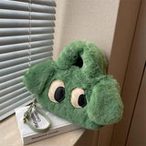 Big Eyed Puppy Shoulder Bag Soft Plush Handbag Purse Cartoon Style