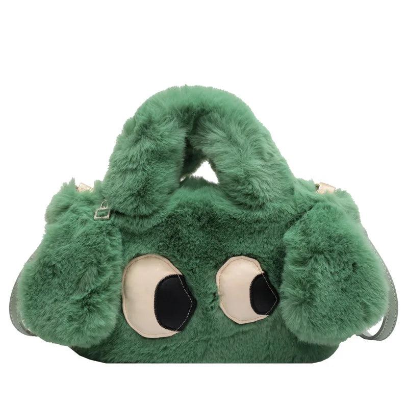 Big Eyed Puppy Shoulder Bag Soft Plush Handbag Purse Cartoon Style