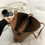 Stylish Drawstring Shoulder Bag High Capacity Tote Bag Ladies Soft PU Leather