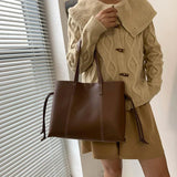 Stylish Drawstring Shoulder Bag High Capacity Tote Bag Ladies Soft PU Leather