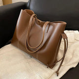 Stylish Drawstring Shoulder Bag High Capacity Tote Bag Ladies Soft PU Leather