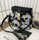 Women's Panda Box Bag PU Leather Shoulder Crossbody Messenger Totes