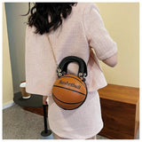Vintage Basketball Shaped Shoulder Bag Women's Handbag Totes Girls Leather