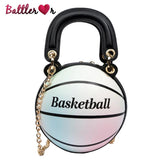 Vintage Basketball Shaped Shoulder Bag Women's Handbag Totes Girls Leather