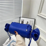 Funny Candy Women Bag Leather Shoulder Bag Chain Pleated Barrel Messenger