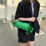 Funny Candy Women Bag Leather Shoulder Bag Chain Pleated Barrel Messenger