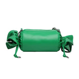 Funny Candy Women Bag Leather Shoulder Bag Chain Pleated Barrel Messenger