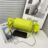 Funny Candy Women Bag Leather Shoulder Bag Chain Pleated Barrel Messenger