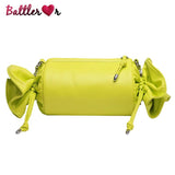 Funny Candy Women Bag Leather Shoulder Bag Chain Pleated Barrel Messenger
