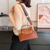 Vintage Women Handbag PU Leather Messenger Bags Wide Straps Female Shells