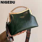 Vintage Women Handbag PU Leather Messenger Bags Wide Straps Female Shells