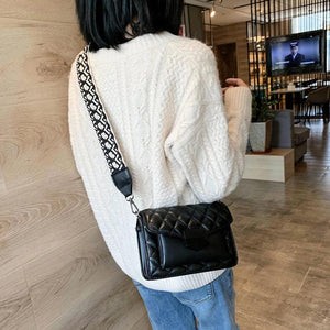 Leather Crossbody Bag Wide Shoulder Strap Messenger Purse