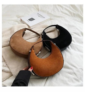 Faux Suede Half Moon Handbag Winter Shoulder Bag