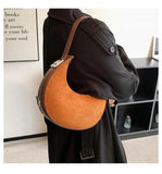 Faux Suede Half Moon Handbag Winter Shoulder Bag