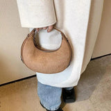 Faux Suede Half Moon Handbag Winter Shoulder Bag