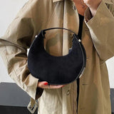 Faux Suede Half Moon Handbag Winter Shoulder Bag