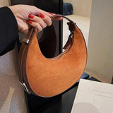 Faux Suede Half Moon Handbag Winter Shoulder Bag