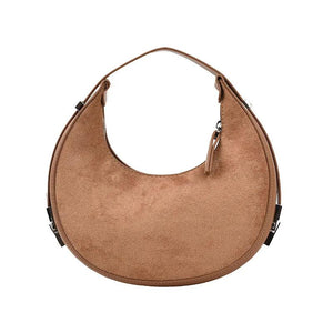 Faux Suede Half Moon Handbag Winter Shoulder Bag
