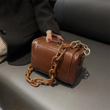 Vintage PU Leather Crossbody Bag Box Shaped Handbag