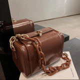Vintage PU Leather Crossbody Bag Box Shaped Handbag