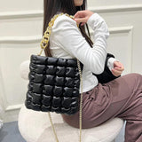 Plaid Chain Tote Bag Winter PU Leather Women's Handbag