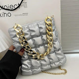 Plaid Chain Tote Bag Winter PU Leather Women's Handbag