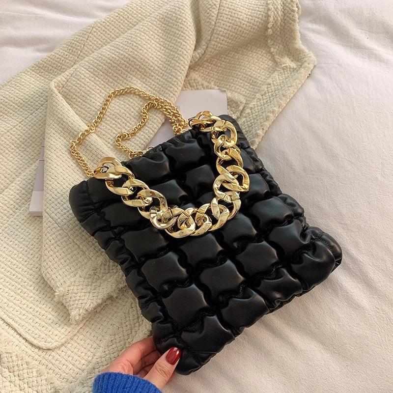 Plaid Chain Tote Bag Winter PU Leather Women's Handbag