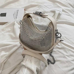 Mini Bucket Crossbody Bag with Diamonds for Women