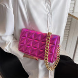 Quilted Shoulder Bag with Thick Chain - Pu Leather