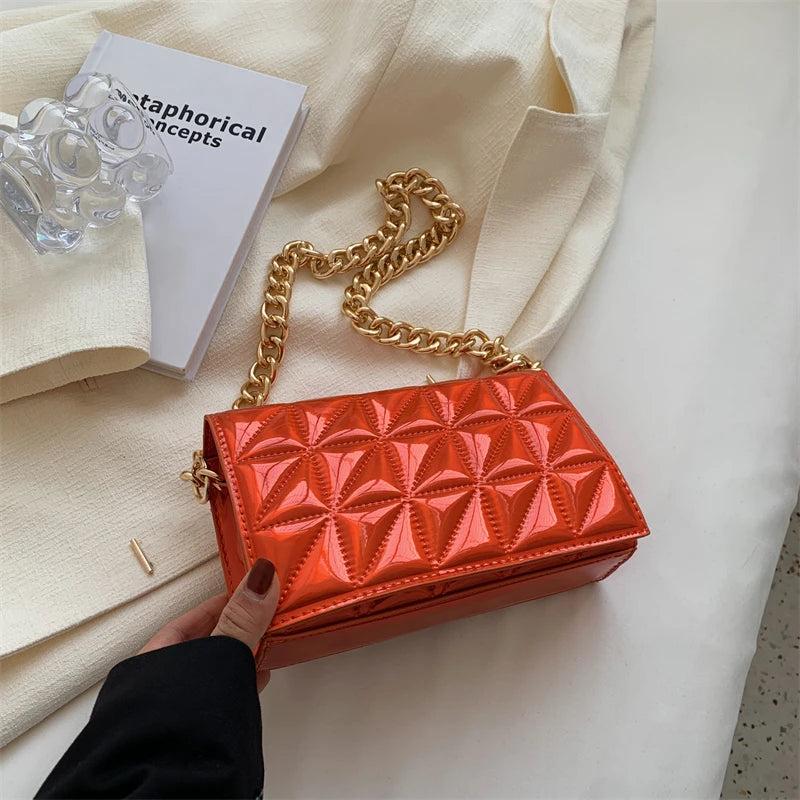 Quilted Shoulder Bag with Thick Chain - Pu Leather