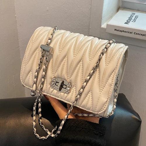 Leather Chain Handle Shoulder Bag for Women