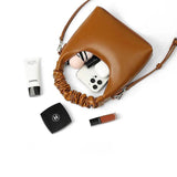 Pleated Top Handle Women's Handbag Soft Pu Leather Shoulder Crossbody Bags