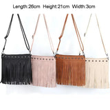 Soft PU Leather Shoulder Bag Women Rivet Tassel Messenger Bag