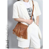Soft PU Leather Shoulder Bag Women Rivet Tassel Messenger Bag