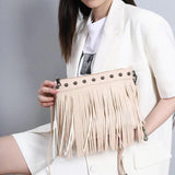 Soft PU Leather Shoulder Bag Women Rivet Tassel Messenger Bag