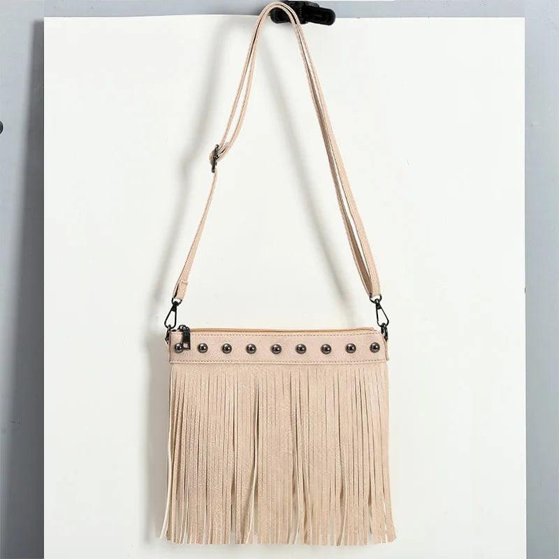 Soft PU Leather Shoulder Bag Women Rivet Tassel Messenger Bag