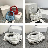 Noodle Shoulder Bag Stylish Knotted Handle Handbag Solid Colour PU Crossbody Bag