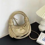 Noodle Shoulder Bag Stylish Knotted Handle Handbag Solid Colour PU Crossbody Bag