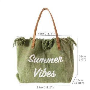 Large Capacity Tassel Shoulder Bag Cotton Canvas Handbag