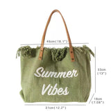 Large Capacity Tassel Shoulder Bag Cotton Canvas Handbag