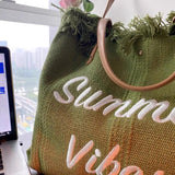 Large Capacity Tassel Shoulder Bag Cotton Canvas Handbag