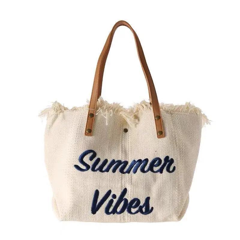 Large Capacity Tassel Shoulder Bag Cotton Canvas Handbag