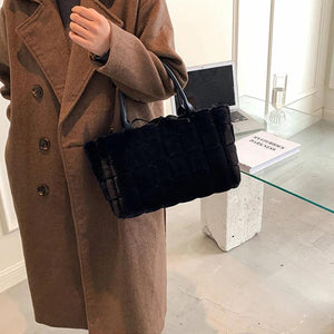 Plaid Shoulder Bags for Women Winter Faux Fur Shopper Bags